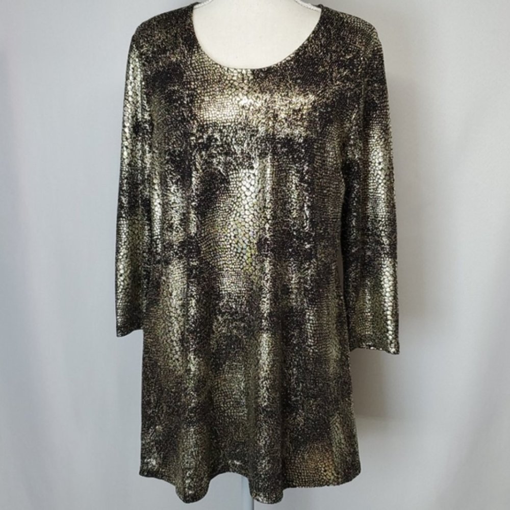 Laura Ashley Metallic Gold Tunic Top XL